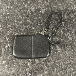 Coach Black Pebbled Leather Wristlet w/ White Stitching